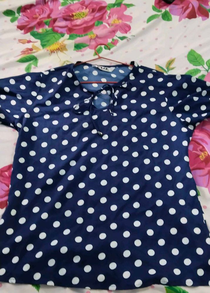 Navy Polka Dot Top