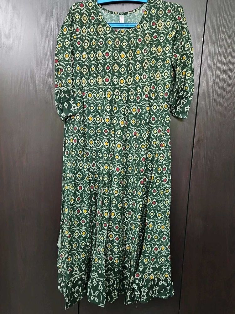 Boho Green Print Dress