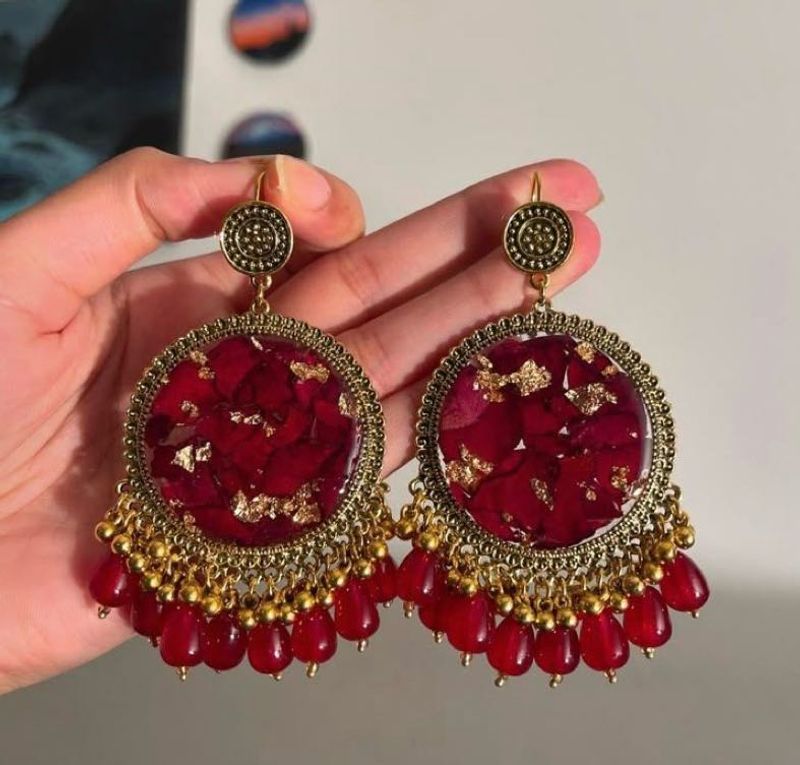 Red Floral Drop Earrings