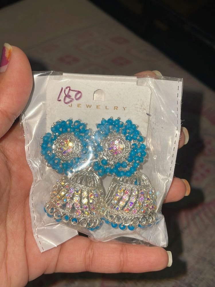 Teal Jhumka Earrings