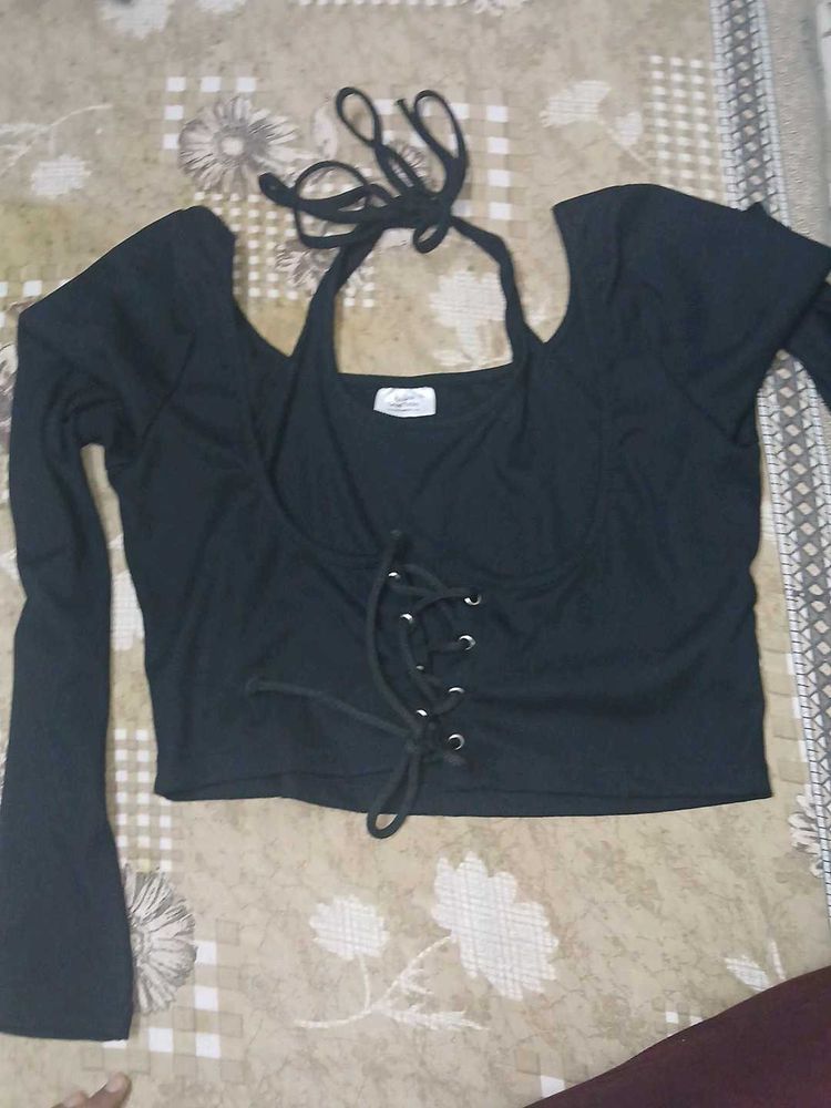 Black Long Sleeve Corset Style Top