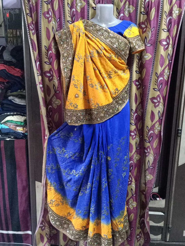 Elegant Blue &amp; Gold Saree