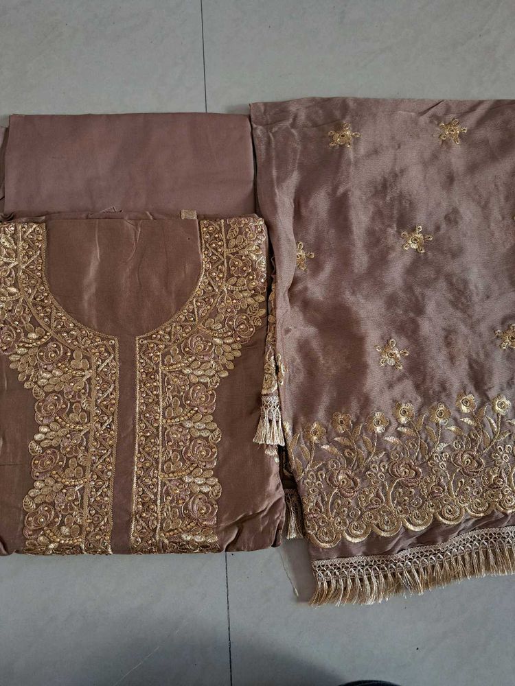 Brown 3pc Unstitched Set