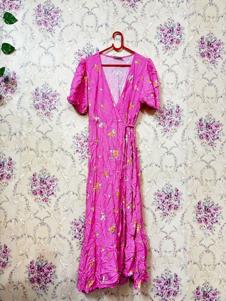 Floral Pink Wrap Dress