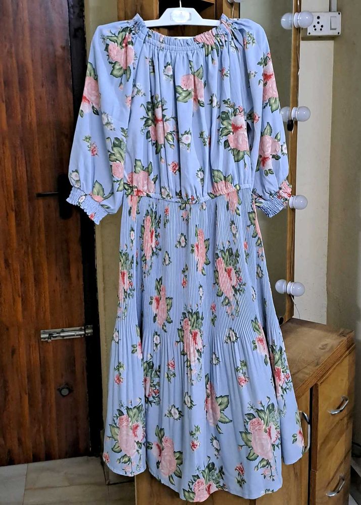 Floral Blue Midi Dress