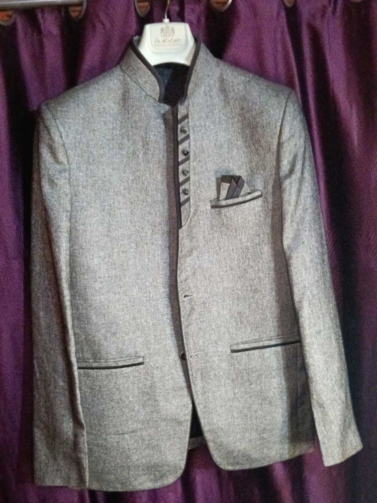 Gray Mandarin Collar Blazer