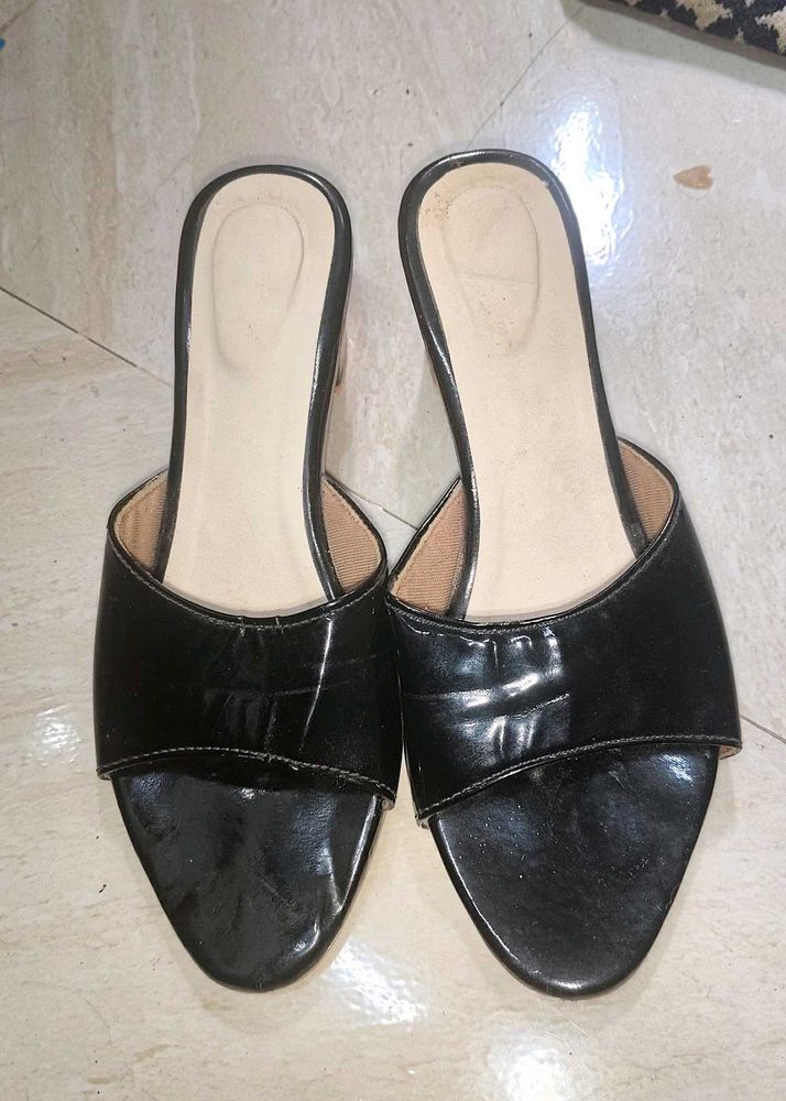 Black Heeled Mules - Size [Your Siz