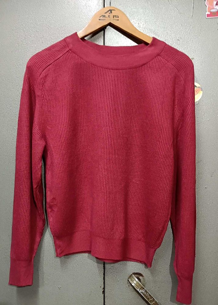 Burgundy Ribbed Knit Sweater