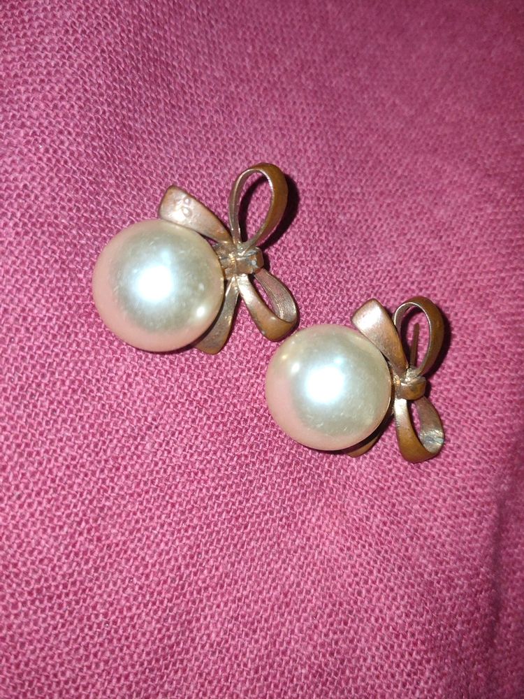 Vintage Pearl &amp; Bow Earrings