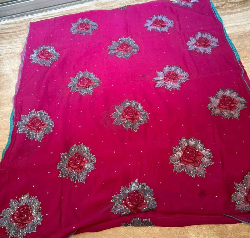 Pink Floral Saree