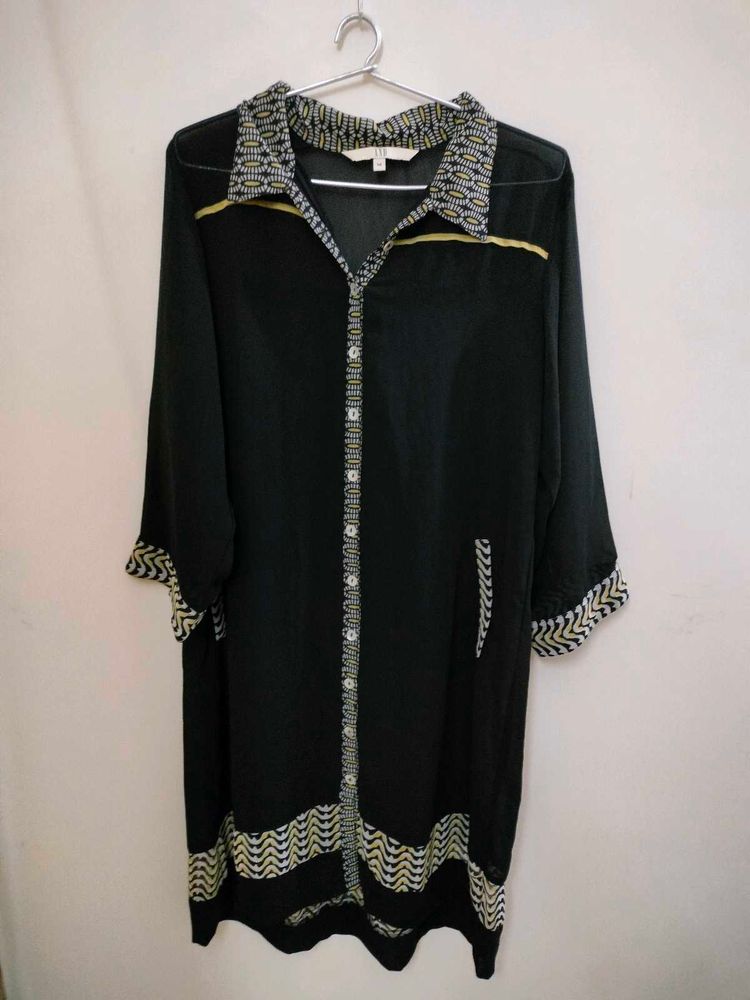 Black Patterned Long Kurta (Size L)