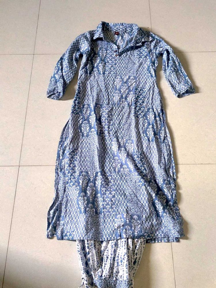 🩵 Elegant Handblock Print Kurta &amp; Salwar Set
