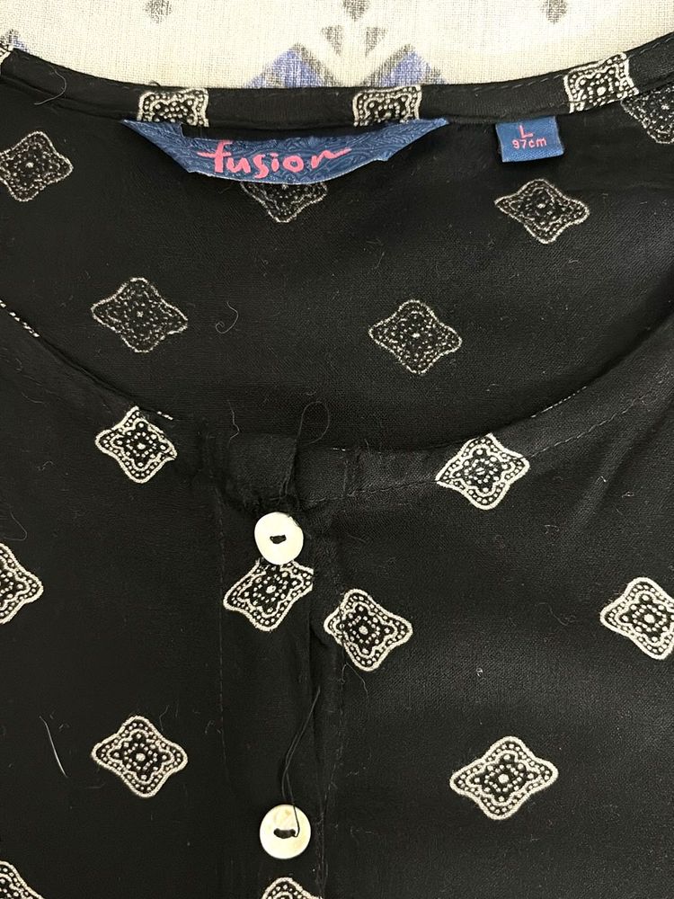 Fusion Printed Black Kurta