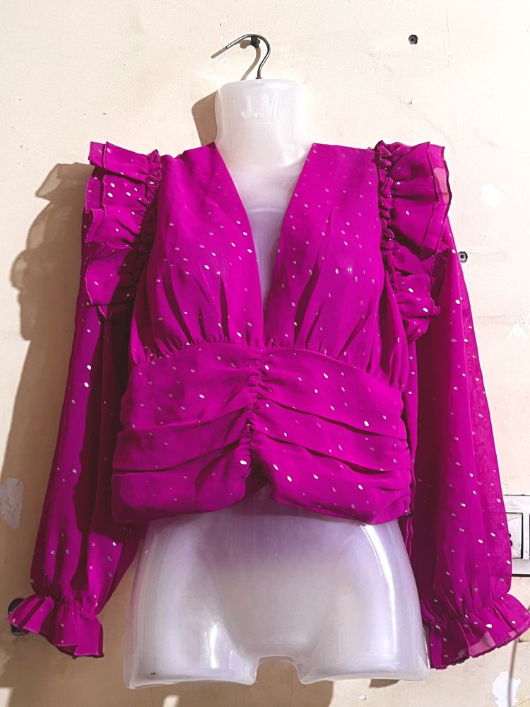 Magenta Sheer Long Sleeve Top