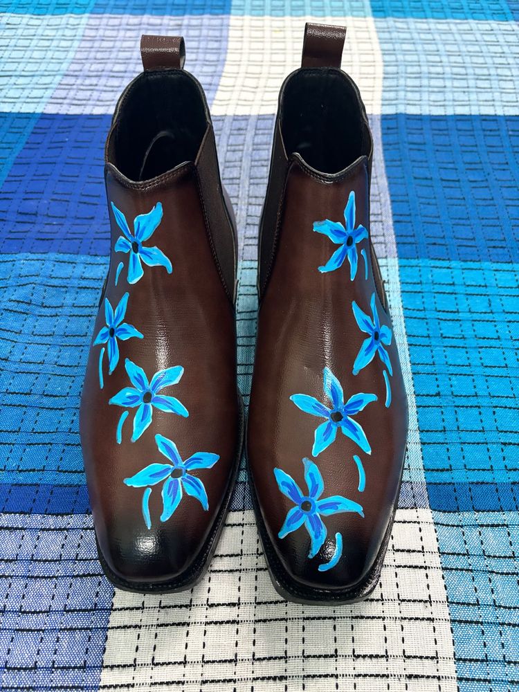 Hand Painted Leather Chelsea Boots