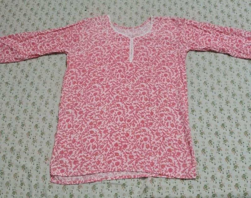Pink Floral Print Tunic Top