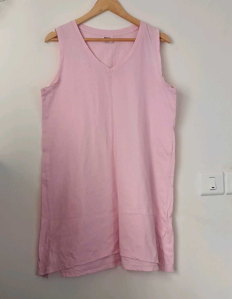 Pink Sleeveless V-Neck Dress
