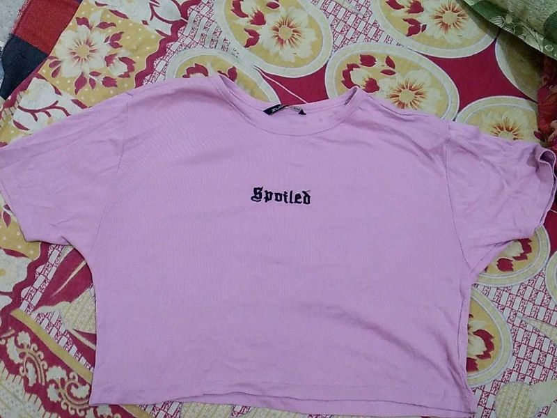Pink &#39;Spoiled&#39; Graphic Crop Top