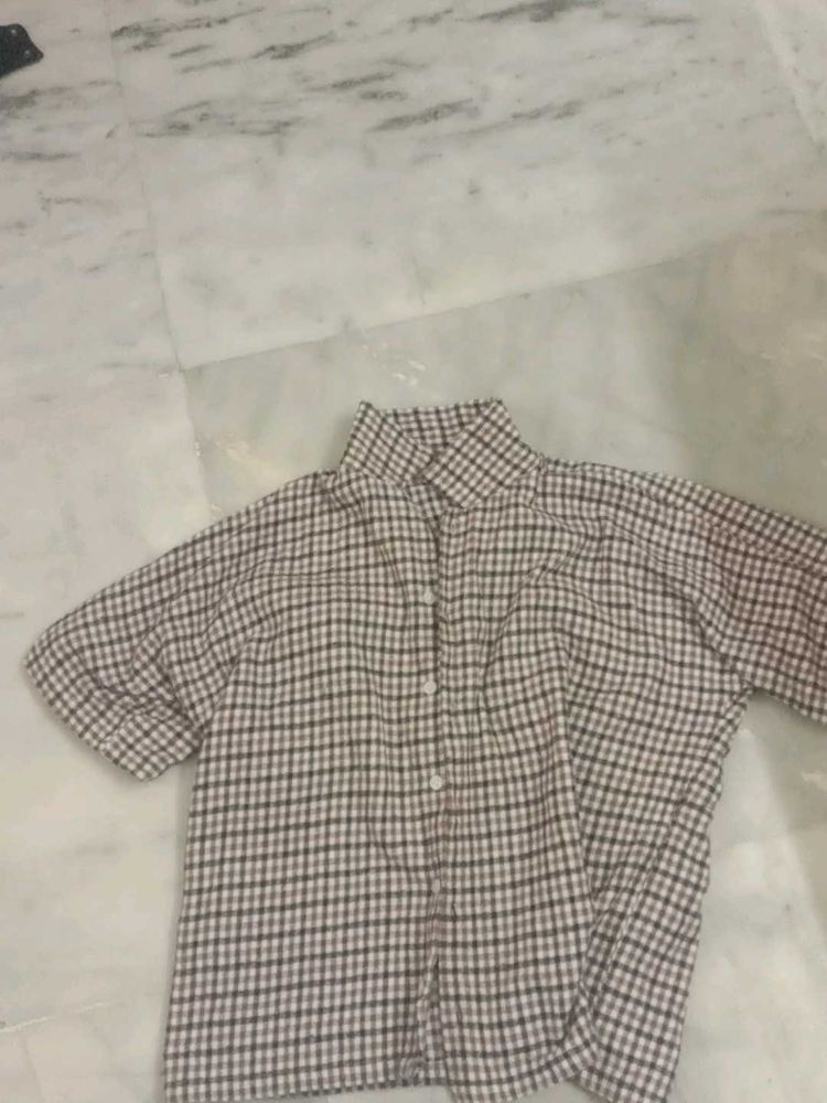 Boxy Shirt,Brown &amp; White Checked Shirt
