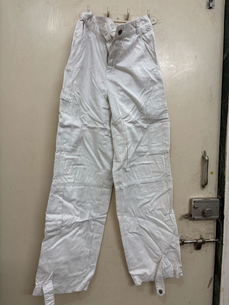 High Waist white cargo pants