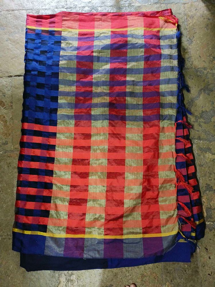 Blue Checked Saree