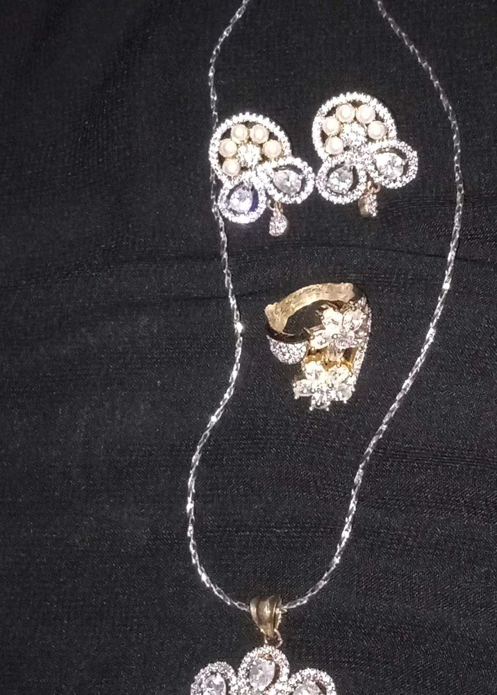 AD Diamond Earrings Fingure Ring Locket