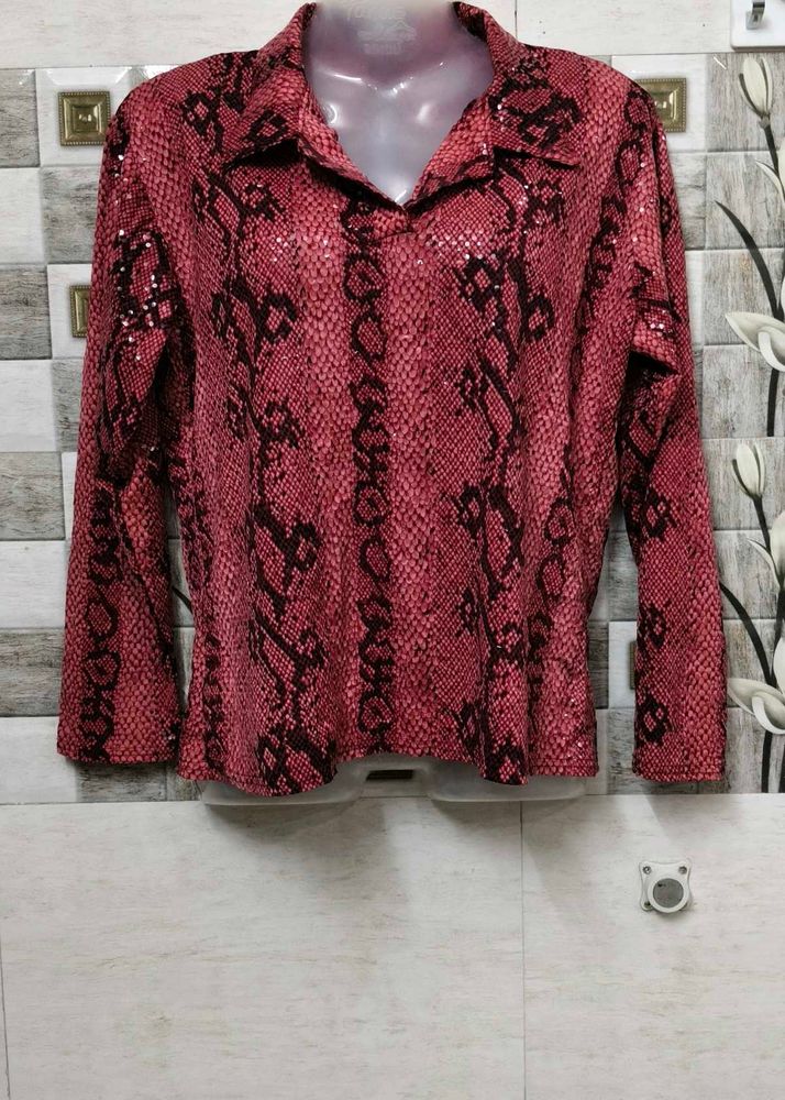 Red Animal Print Long Sleeve Top