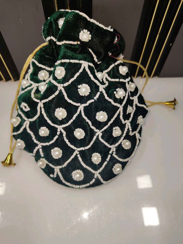 Green Beaded Potli Pouch