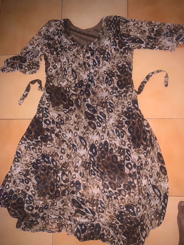 Stylish Brown Print Dress