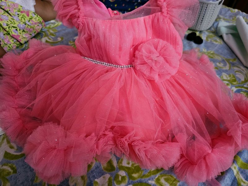 Pink Colour Cute Baby Frock
