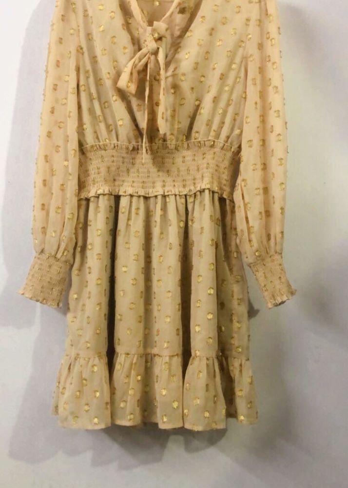Tiered Midi Dress with Tie Neck