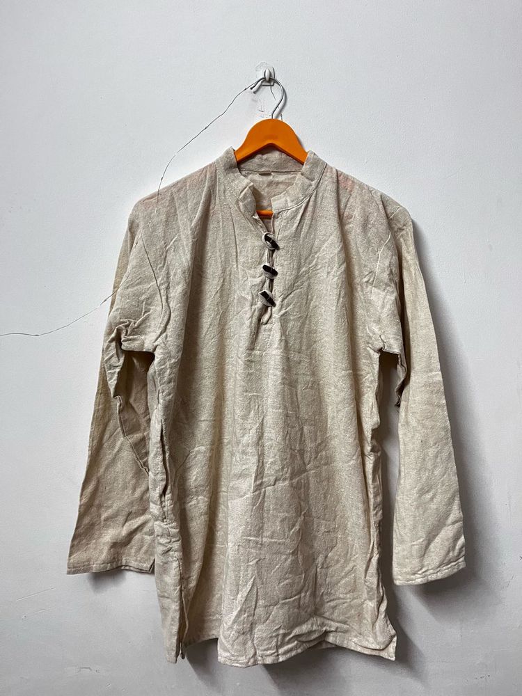 Men Off White Short Kurta