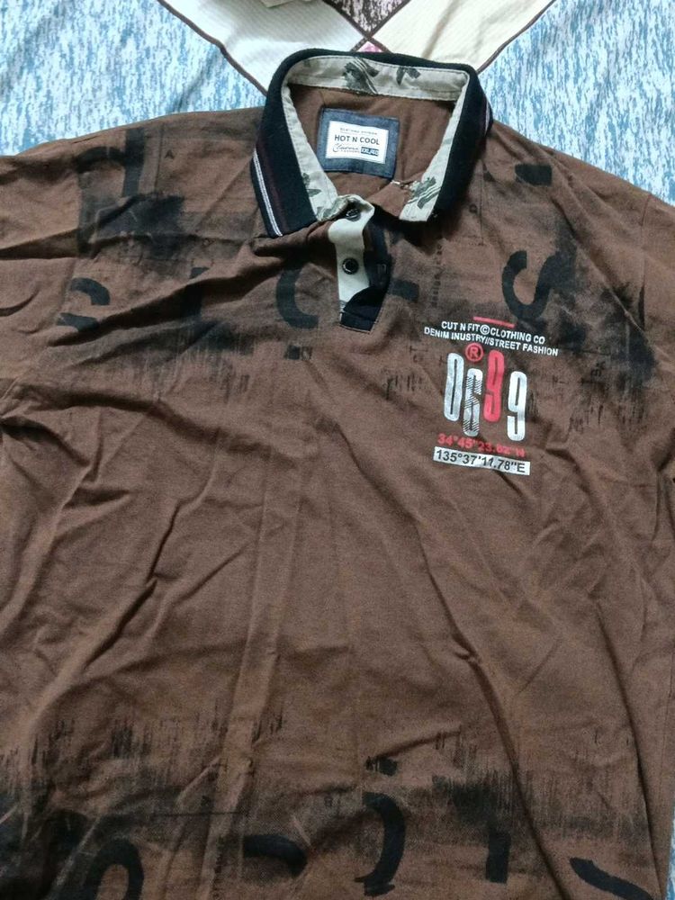 Brown Graphic Print Polo T-Shirt