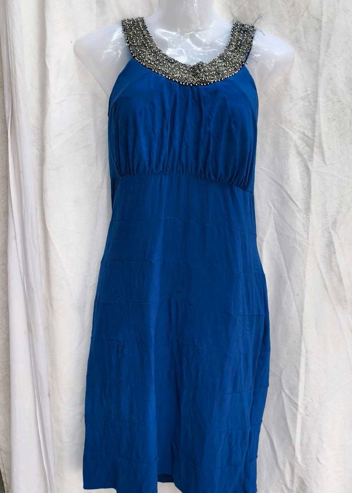 402711. Blue Beaded Neck Mini Dress