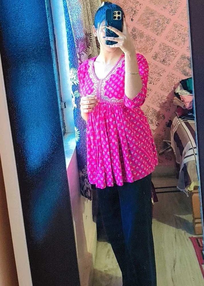 Pink Embroidered Tunic Top