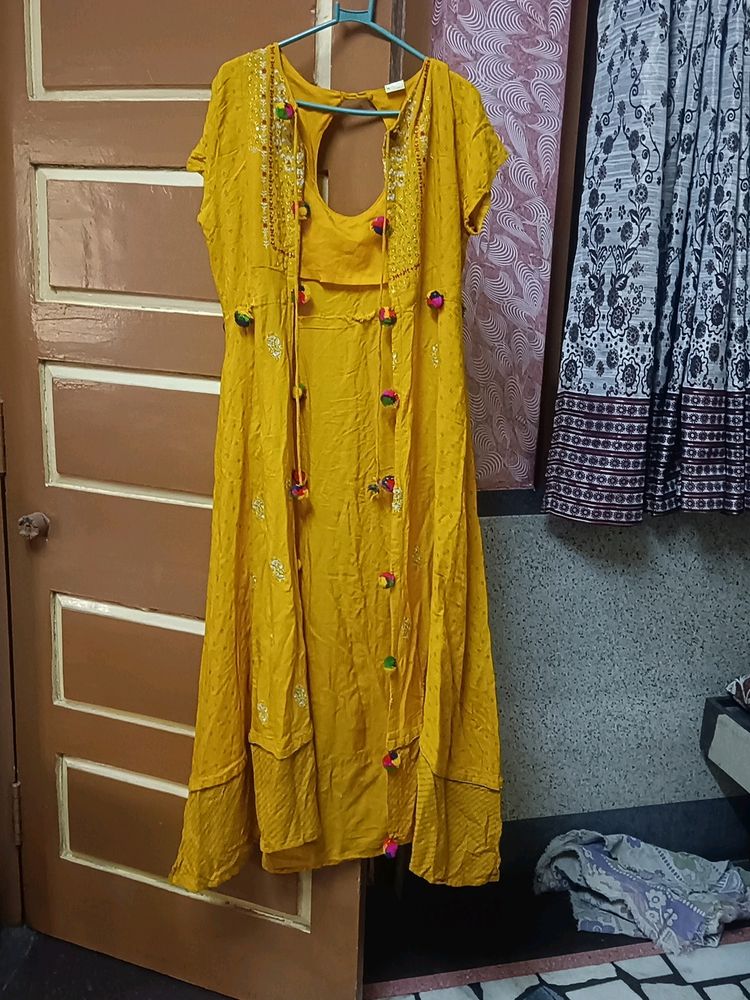 Boho Yellow Dress with Pom Poms