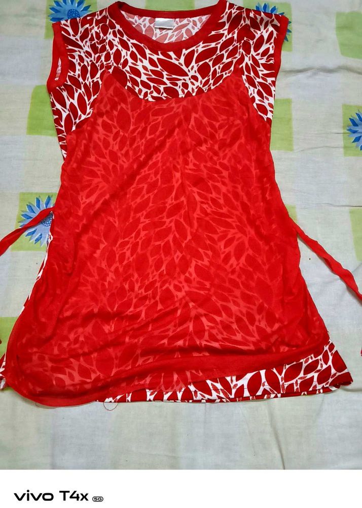Red Leaf Print Top