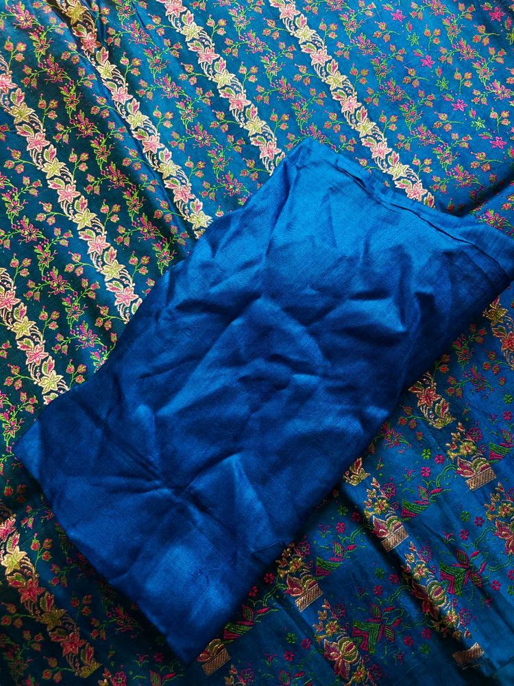 Pure Katan Silk Saree Blouse in Deep Blue 80cm