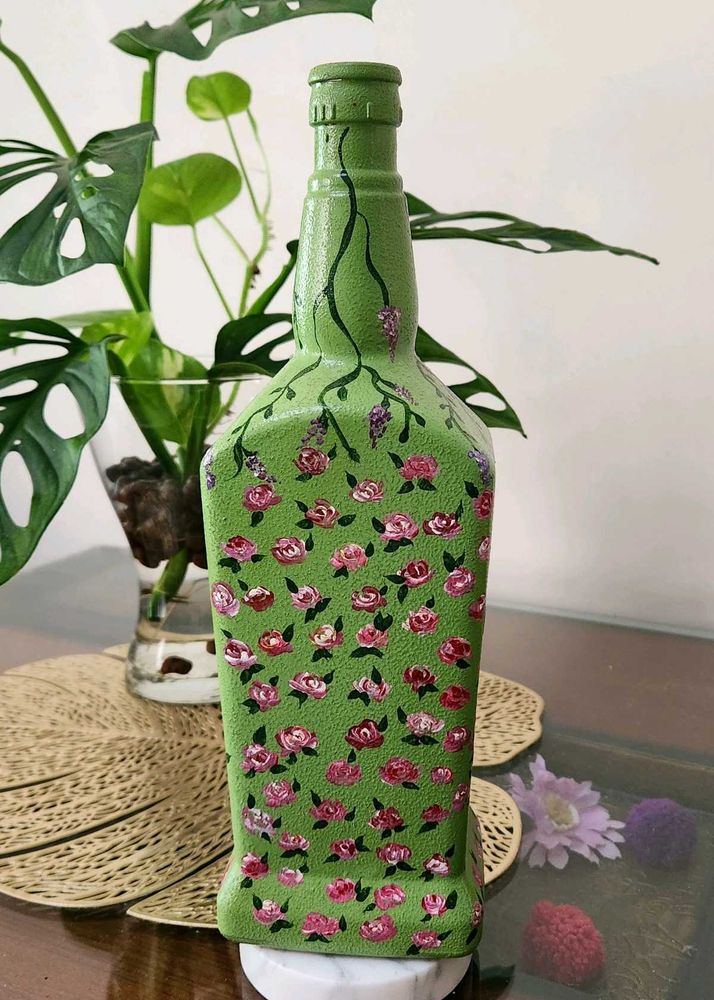 Handpainted Floral Bottle Art