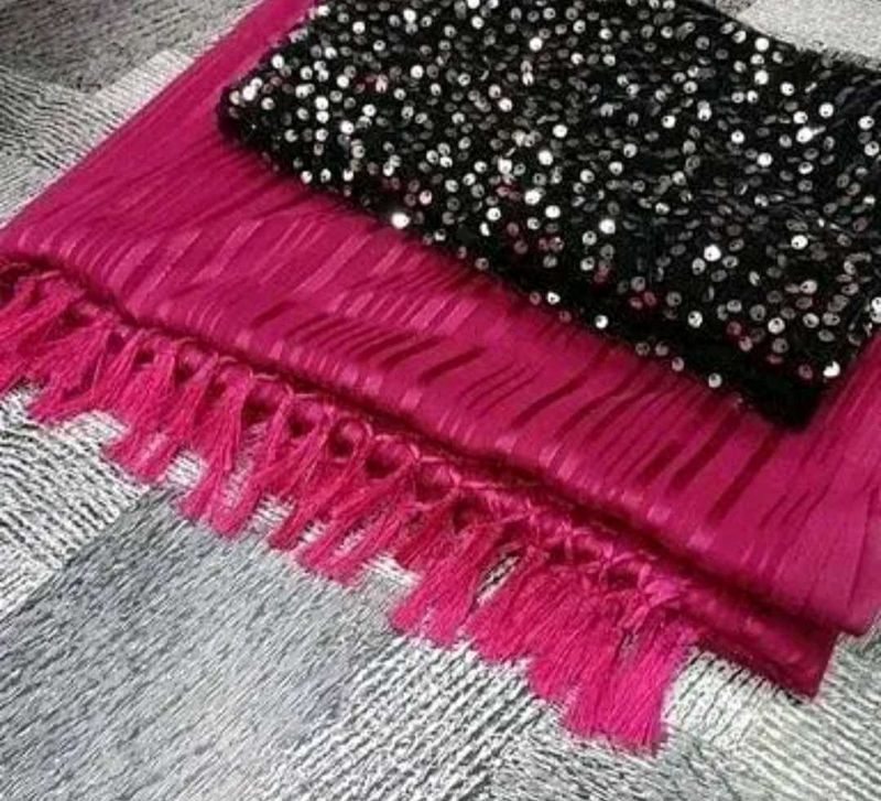Pink Striped Saree with Sequin Blouse