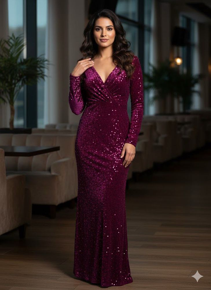 purple Sequin Party Gown XXL