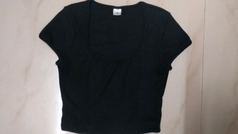 Square Neck Black Crop Top
