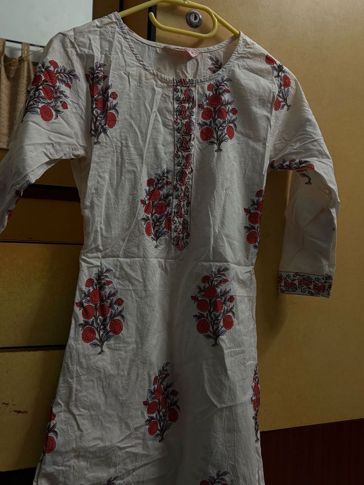 Floral Print White Kurta