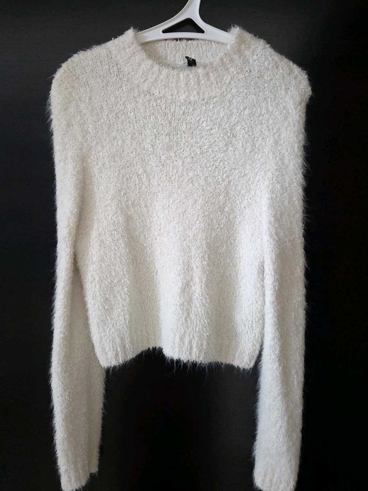 Fluffy White Cropped Sweater