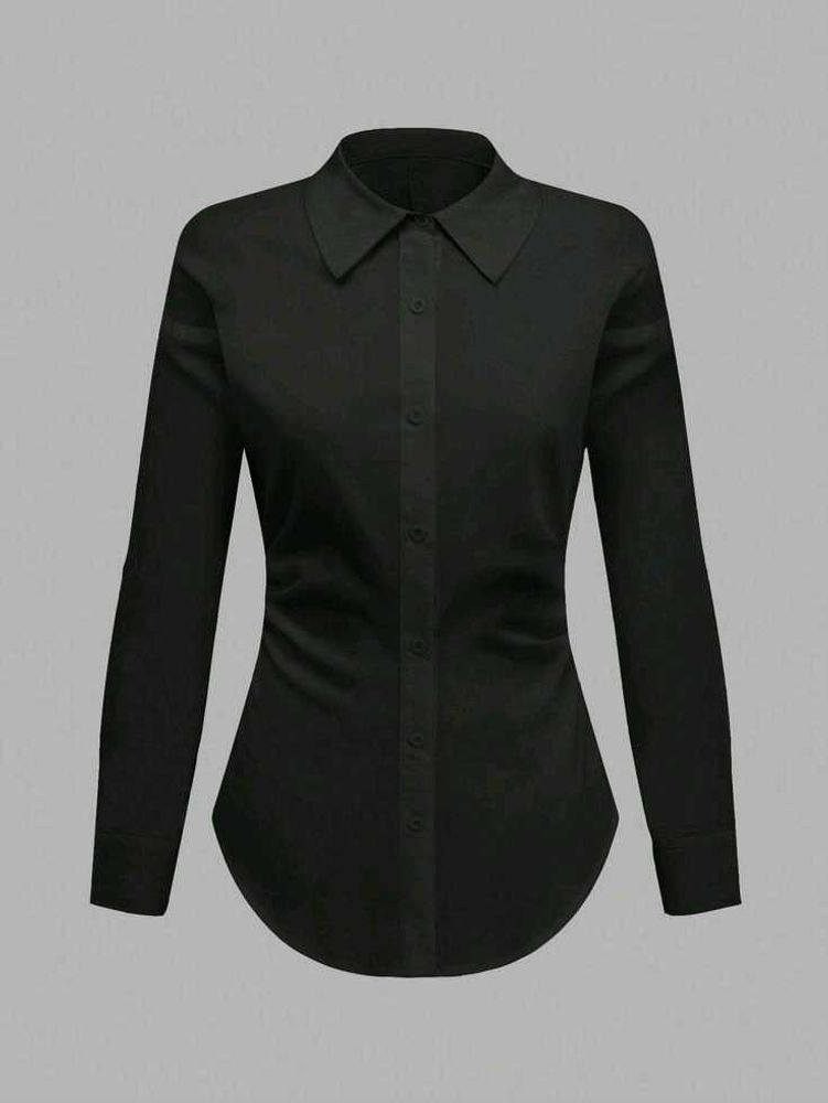 Black Fitted Button-Down Shirt