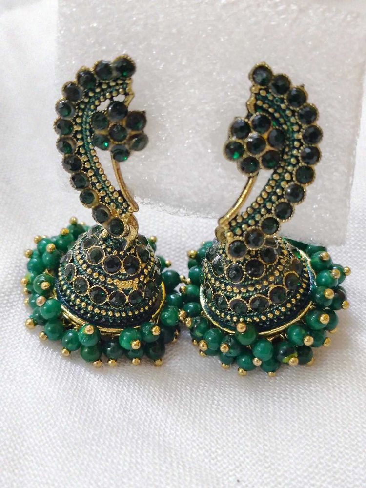 Green Jhumka Earrings