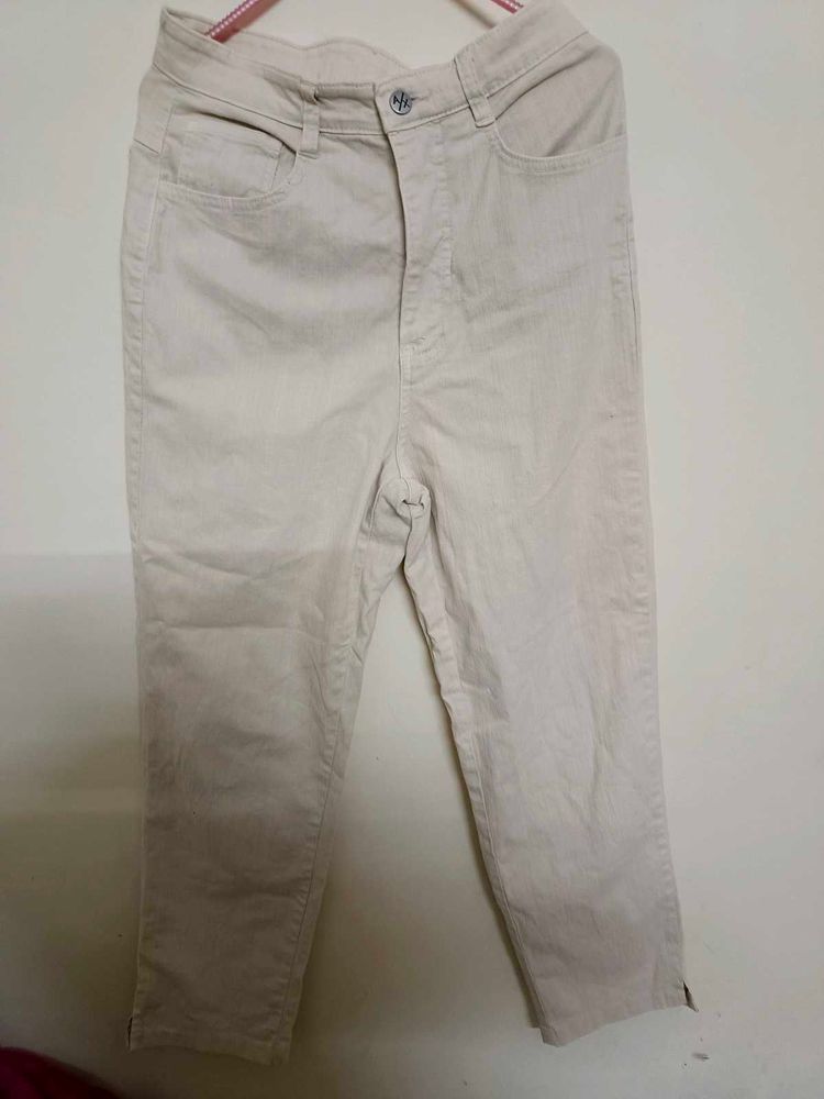 Beige Color Straight Jeans