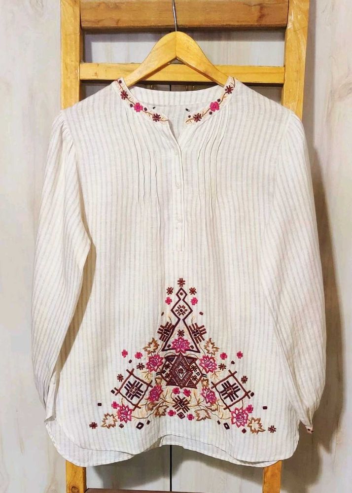 Embroidered Striped cotton Top size-40