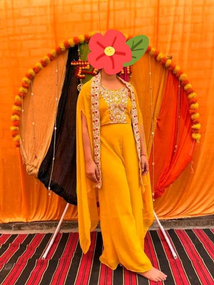 PURVA Yellow Embroidered Three Piece