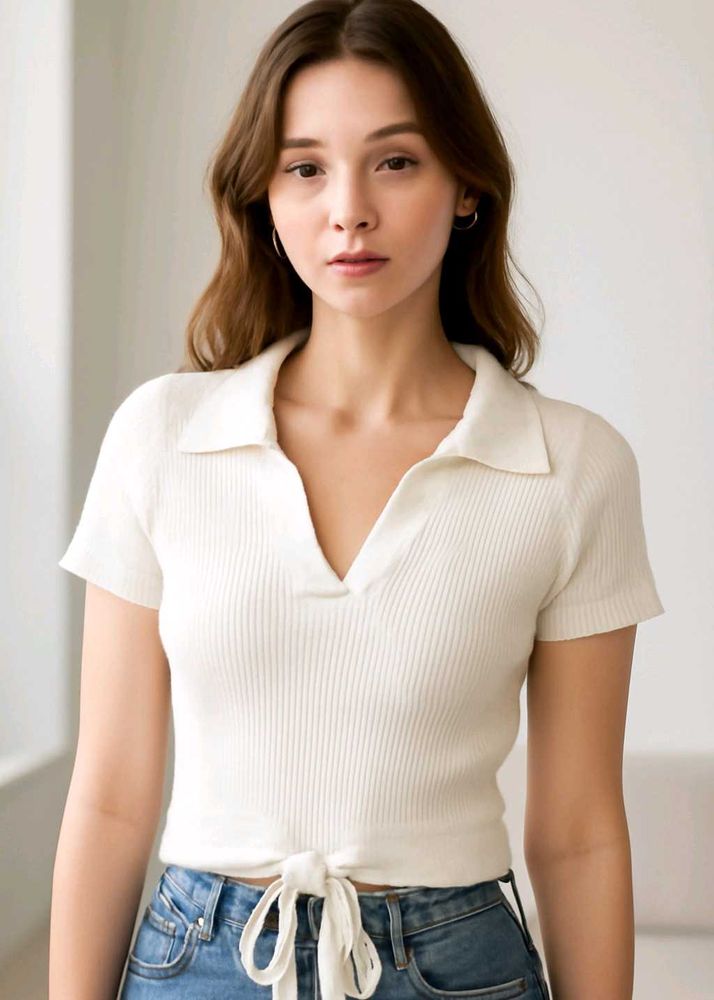 White Ribbed Tie-Back Top🤍🤍